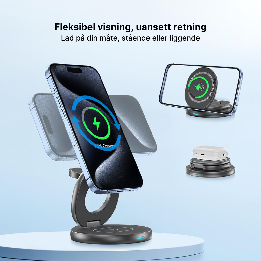 FlexCharge 3-i-1 magnetisk trådløs lader