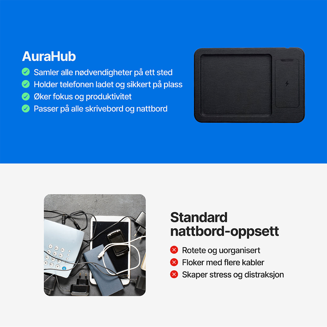 AuraHub Trådløs iPhone-lader og Organizer