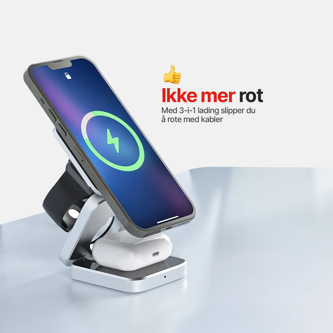 ChargeDeck 3-i-1 sammenleggbar trådløs stasjon - for Apple og Android