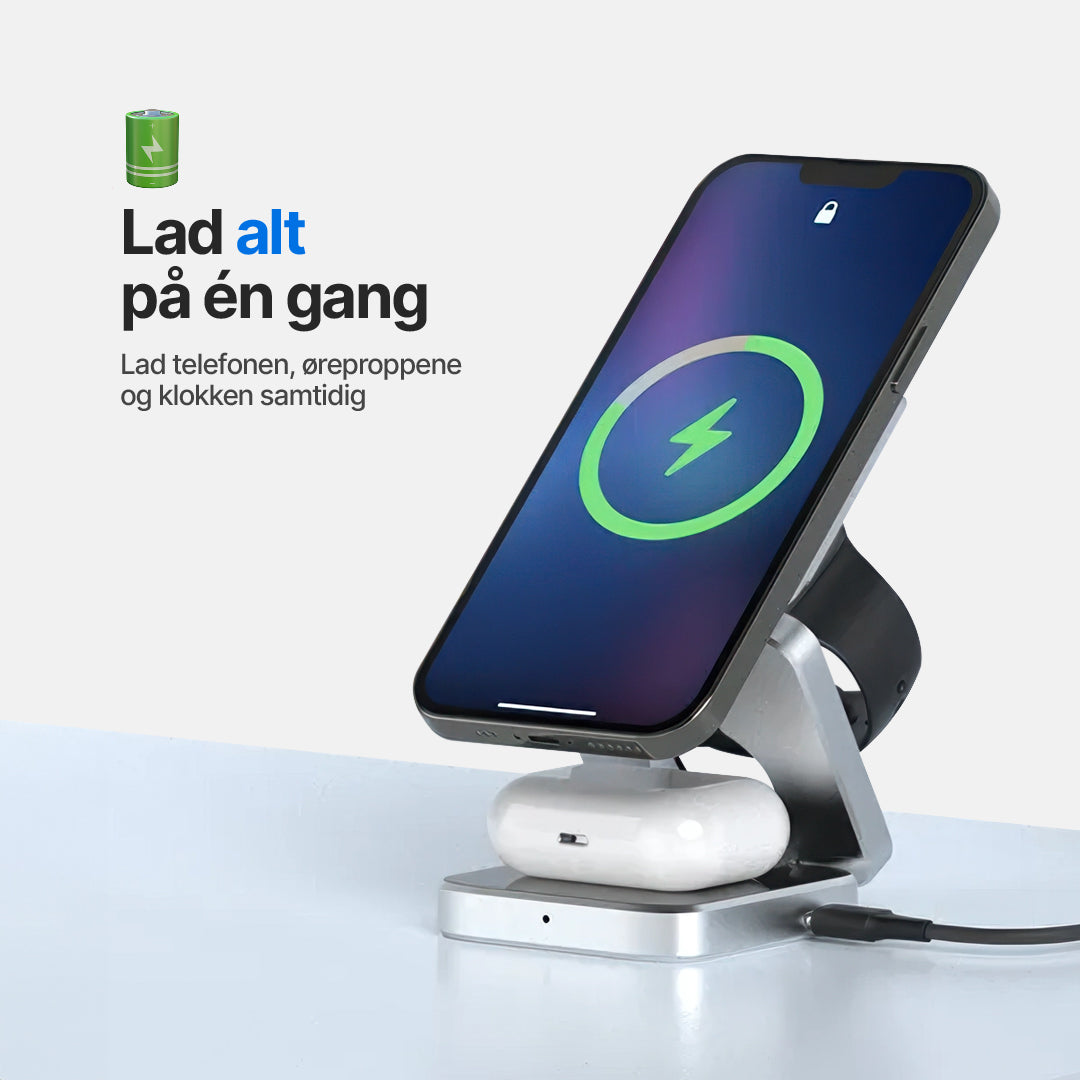 ChargeDeck 3-i-1 sammenleggbar trådløs stasjon - for Apple og Android