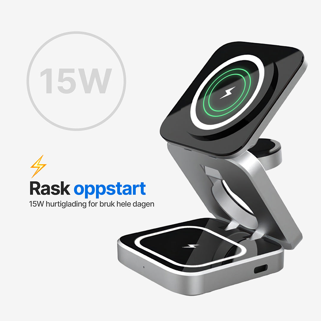 ChargeDeck 3-i-1 sammenleggbar trådløs stasjon - for Apple og Android