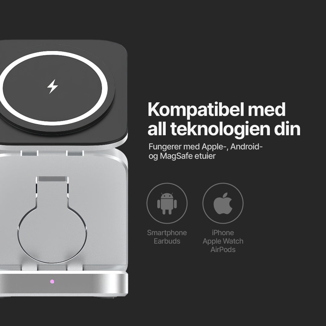 ChargeDeck 3-i-1 sammenleggbar trådløs stasjon - for Apple og Android