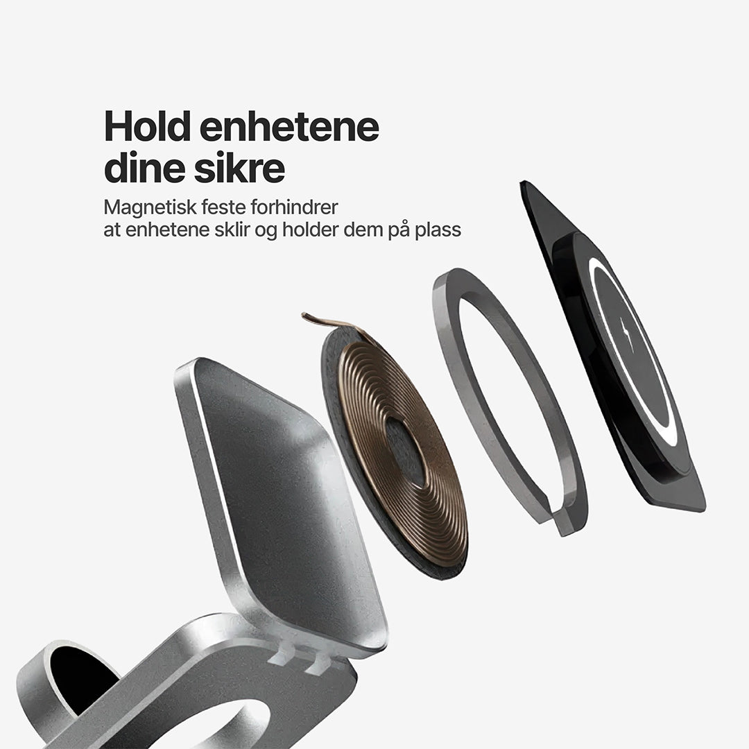 ChargeDeck 3-i-1 sammenleggbar trådløs stasjon - for Apple og Android