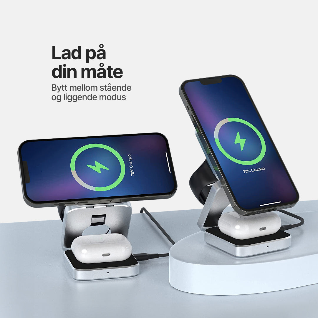 ChargeDeck 3-i-1 sammenleggbar trådløs stasjon - for Apple og Android