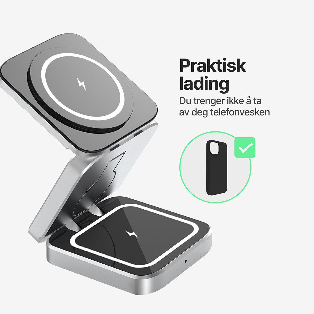 ChargeDeck 3-i-1 sammenleggbar trådløs stasjon - for Apple og Android