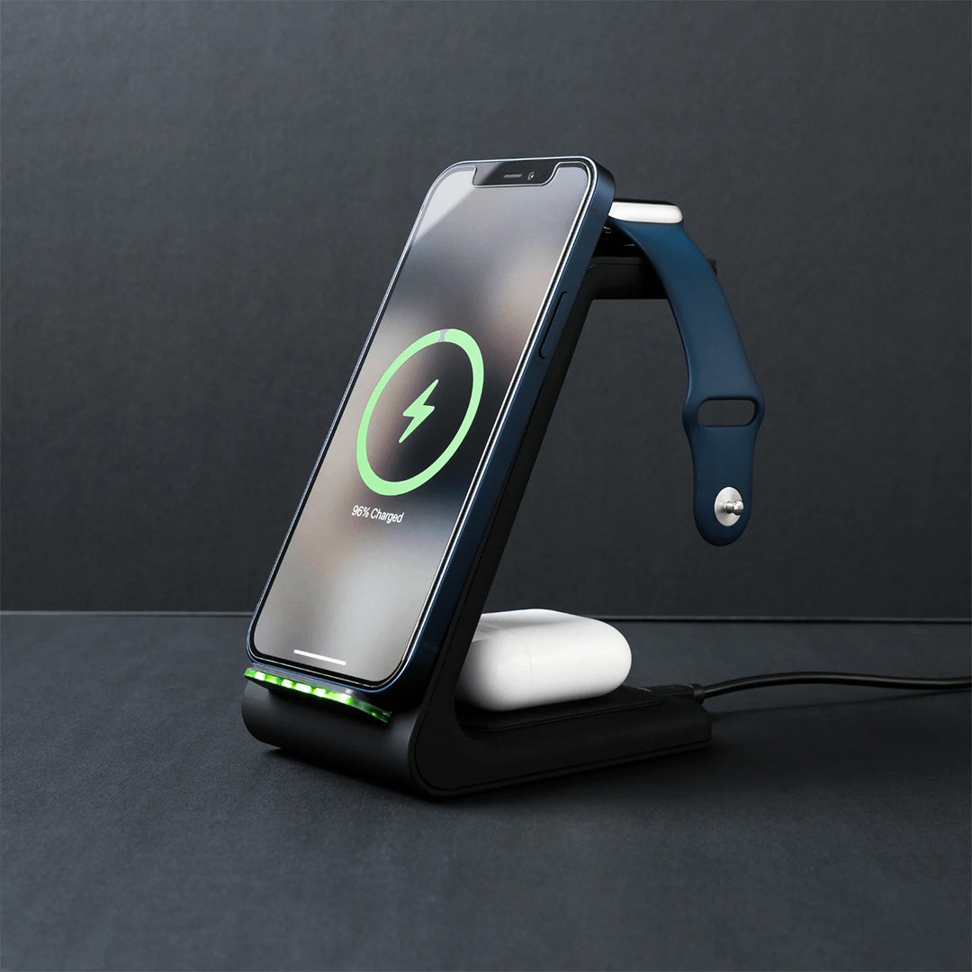 3 i 1 trådløs ladestasjon, Apple, Samsung, Watch, AirPods