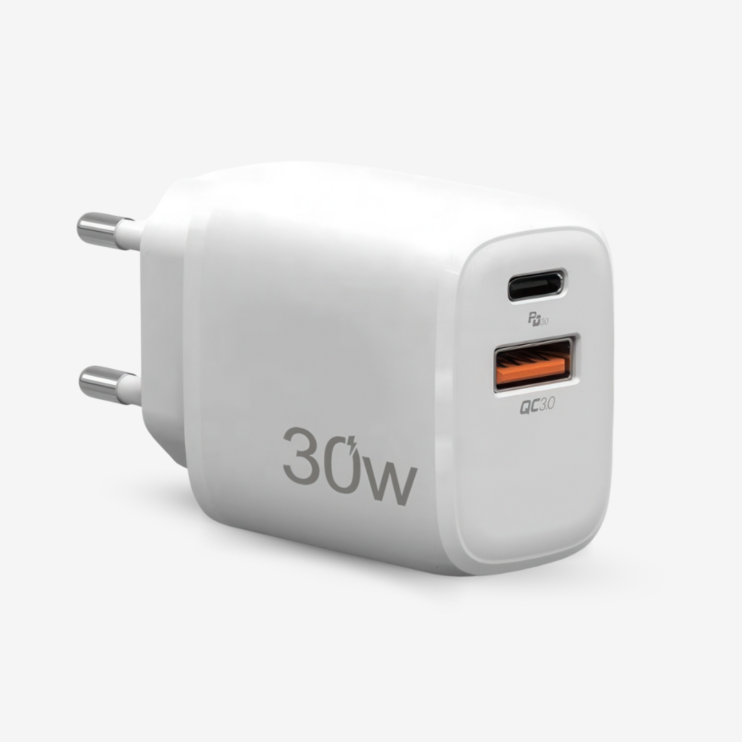 30 W USB-C hurtigladeadapter med to plugger
