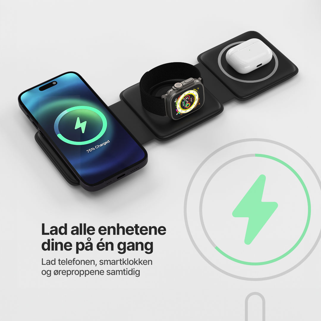 Sammenleggbar 3 i 1 ladestasjon