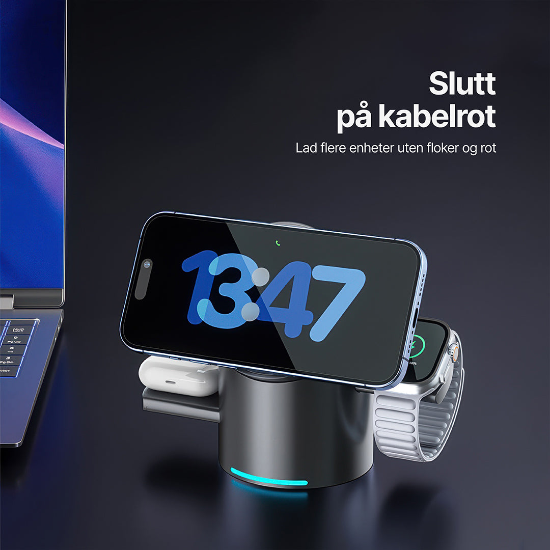 Halo MagSafe 3-i-1 Trådløs Ladestasjon Qi2