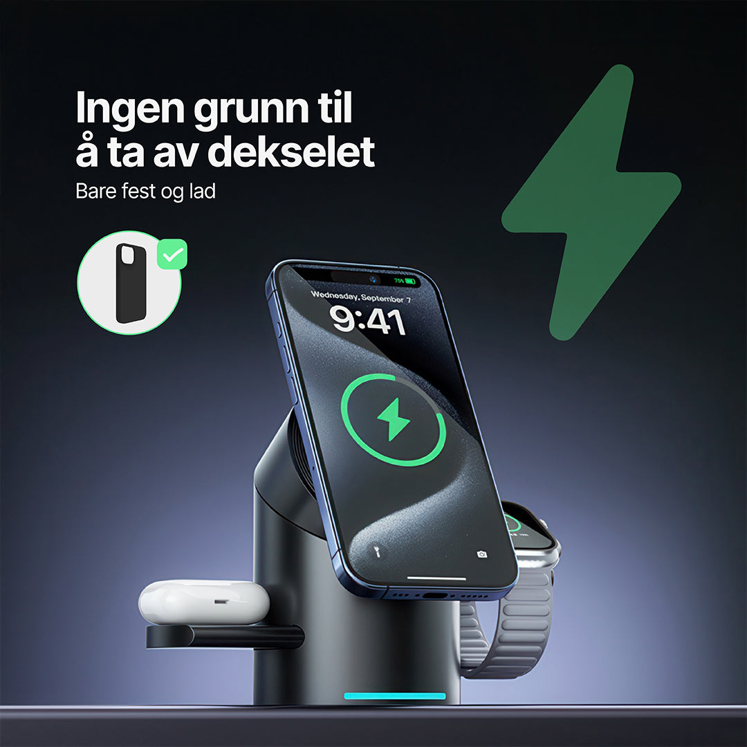 Halo MagSafe 3-i-1 Trådløs Ladestasjon Qi2