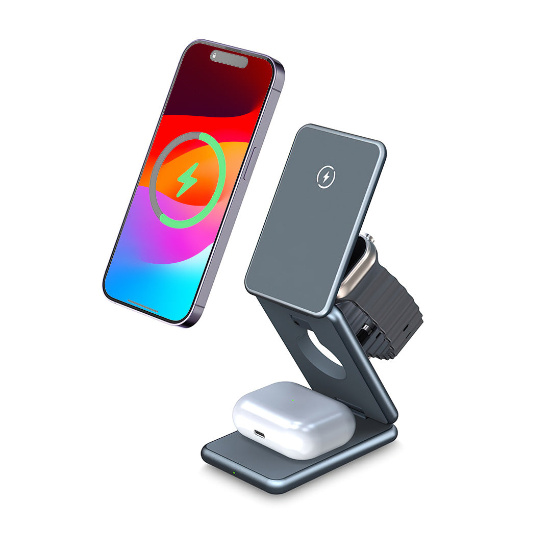 MagFold Pro 3-i-1 trådløst ladestativ i aluminium
