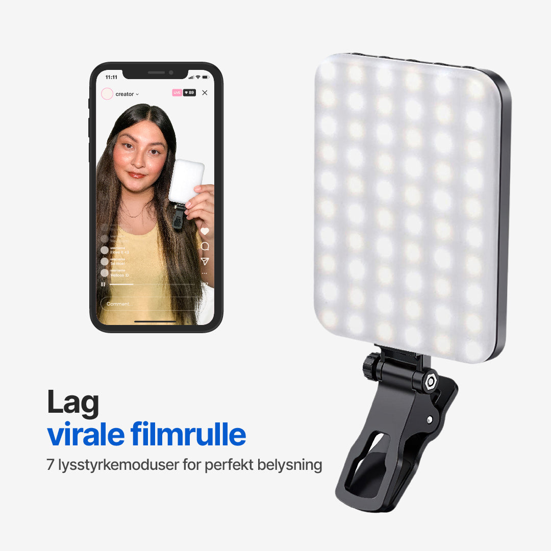 Bærbart selfie-lys med 7 moduser for lysstyrke