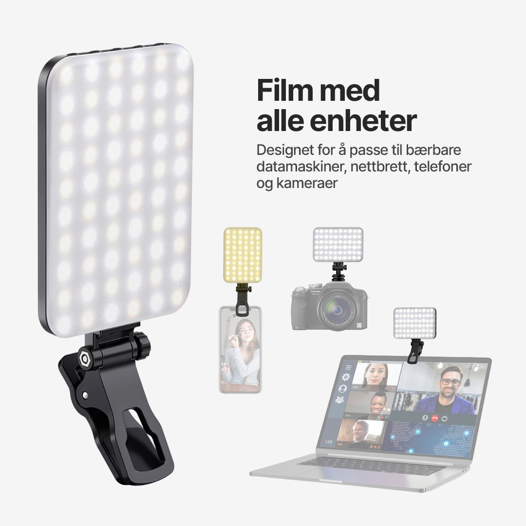 Bærbart selfie-lys med 7 moduser for lysstyrke