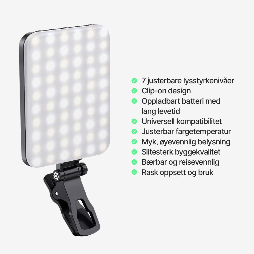 Bærbart selfie-lys med 7 moduser for lysstyrke