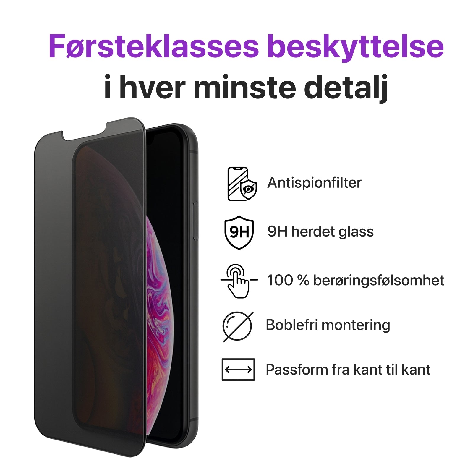 Privacy glass-skjermbeskytter til iPhone