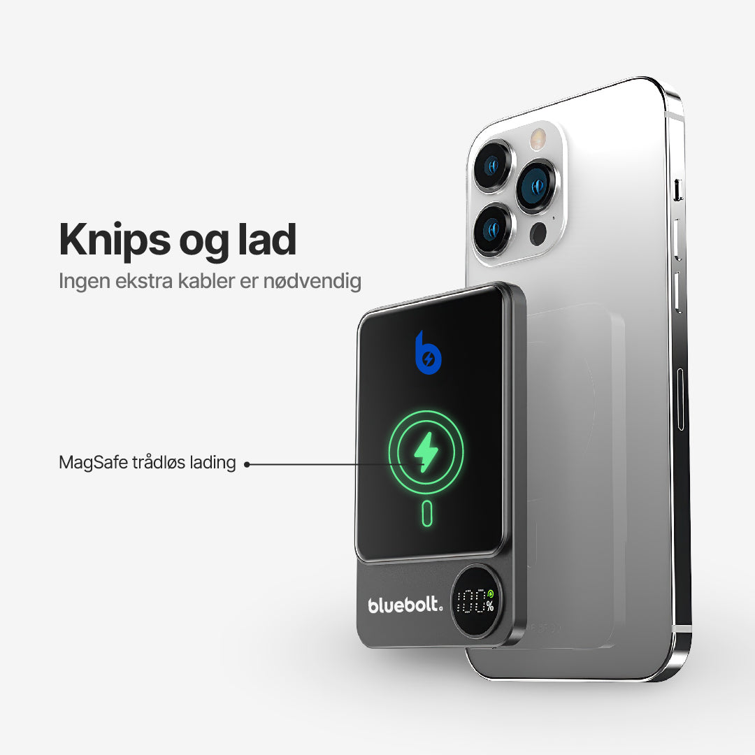 Ultratynn strømbank med 20 W magnetisk trådløs lading