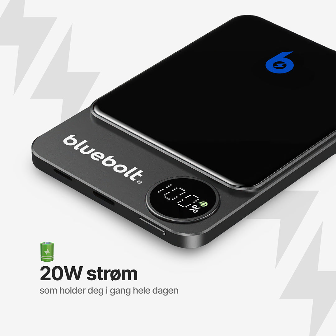 Ultratynn strømbank med 20 W magnetisk trådløs lading