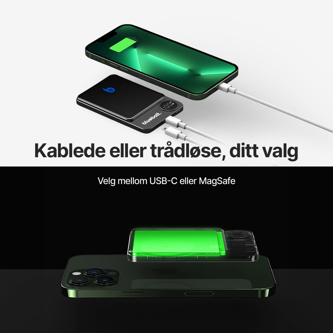 Ultratynn strømbank med 20 W magnetisk trådløs lading