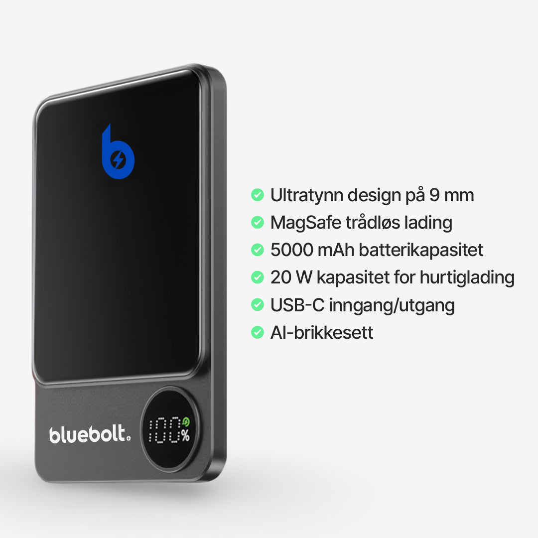 Ultratynn strømbank med 20 W magnetisk trådløs lading
