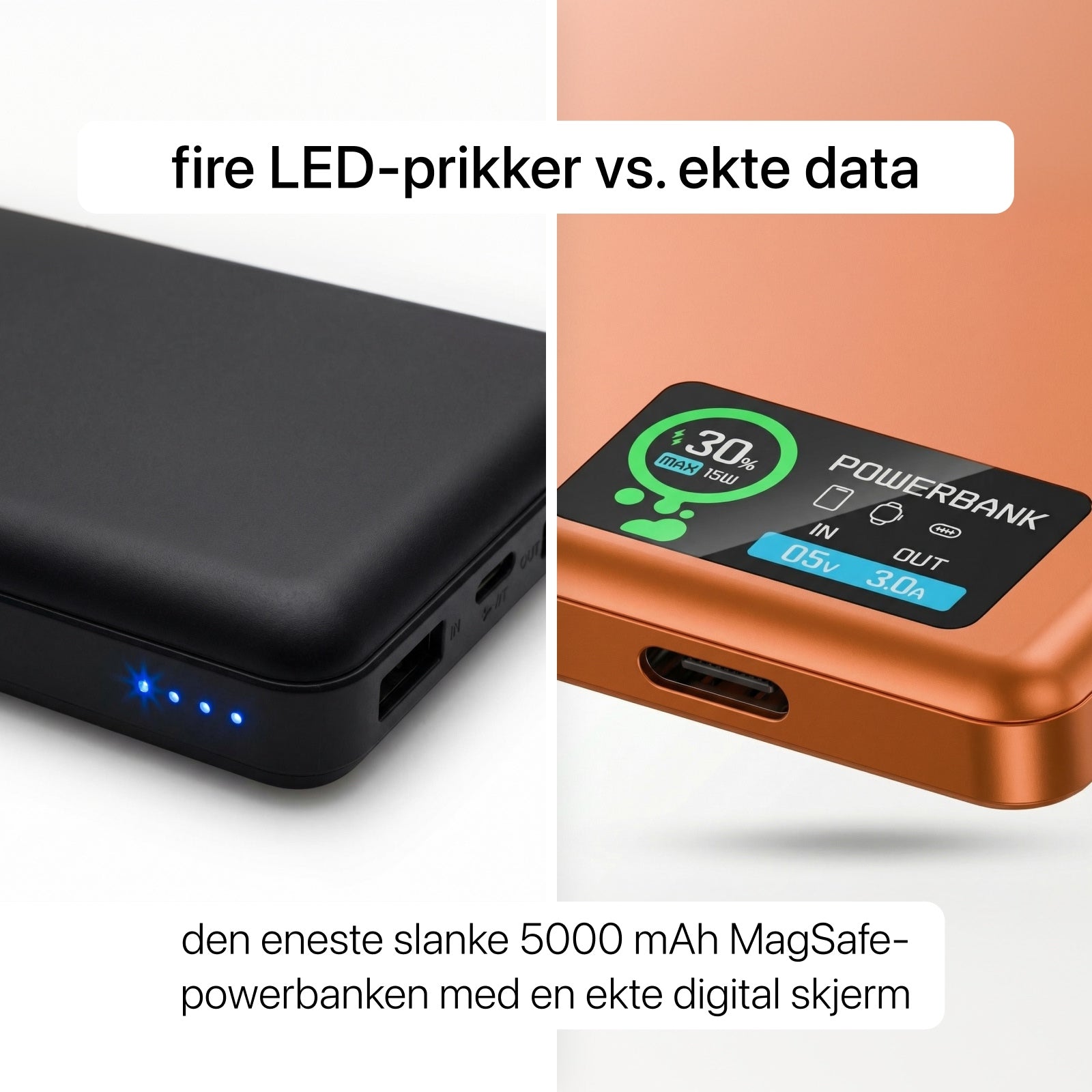 22,5 W ultraslank Q2-powerbank med display