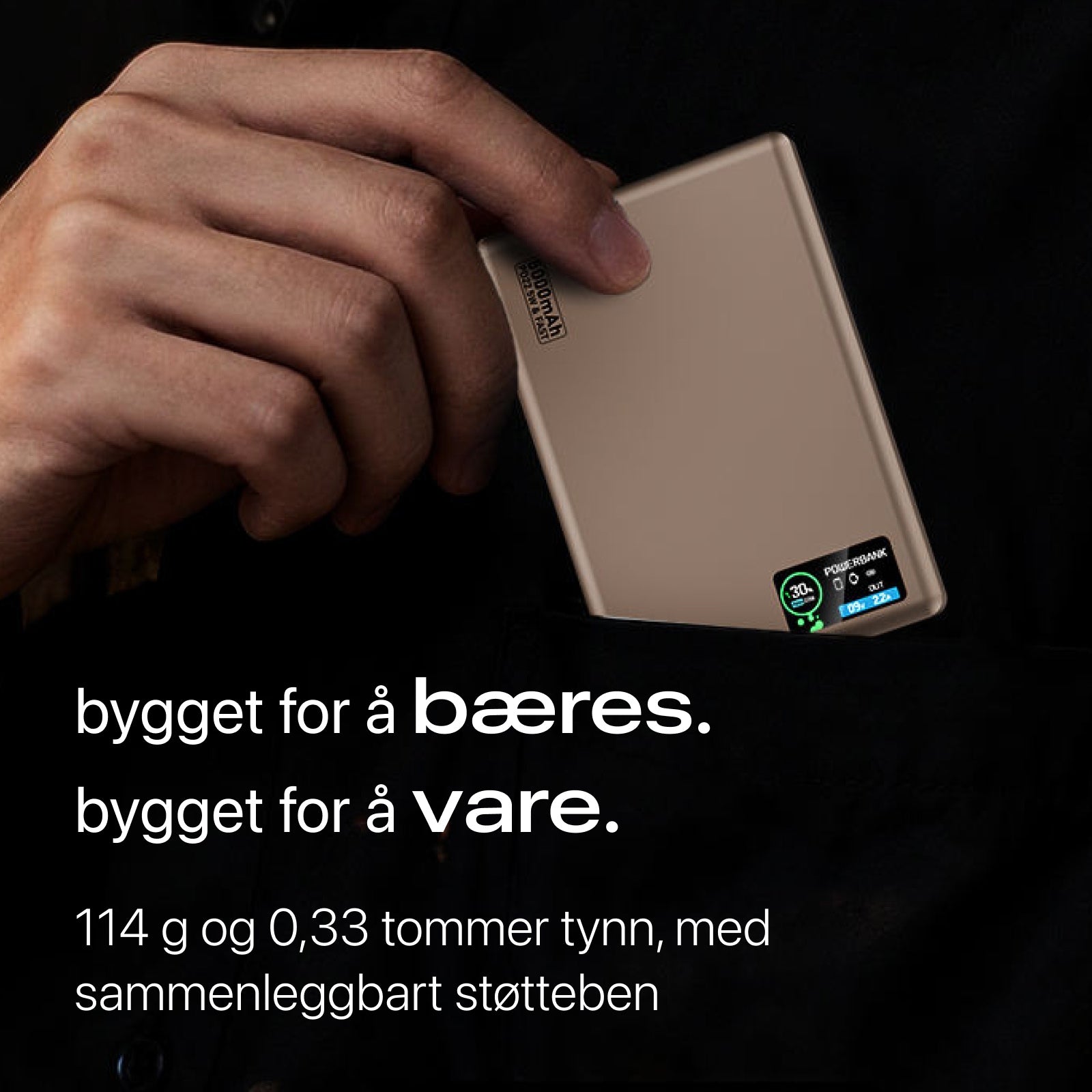 22,5 W ultraslank Q2-powerbank med display