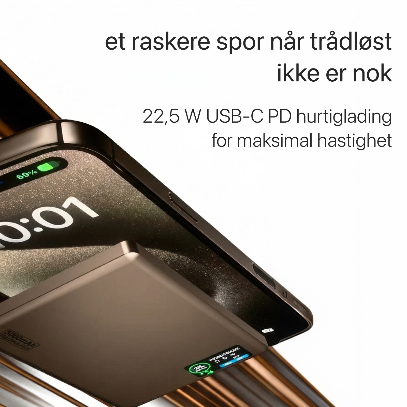 22,5 W ultraslank Q2-powerbank med display