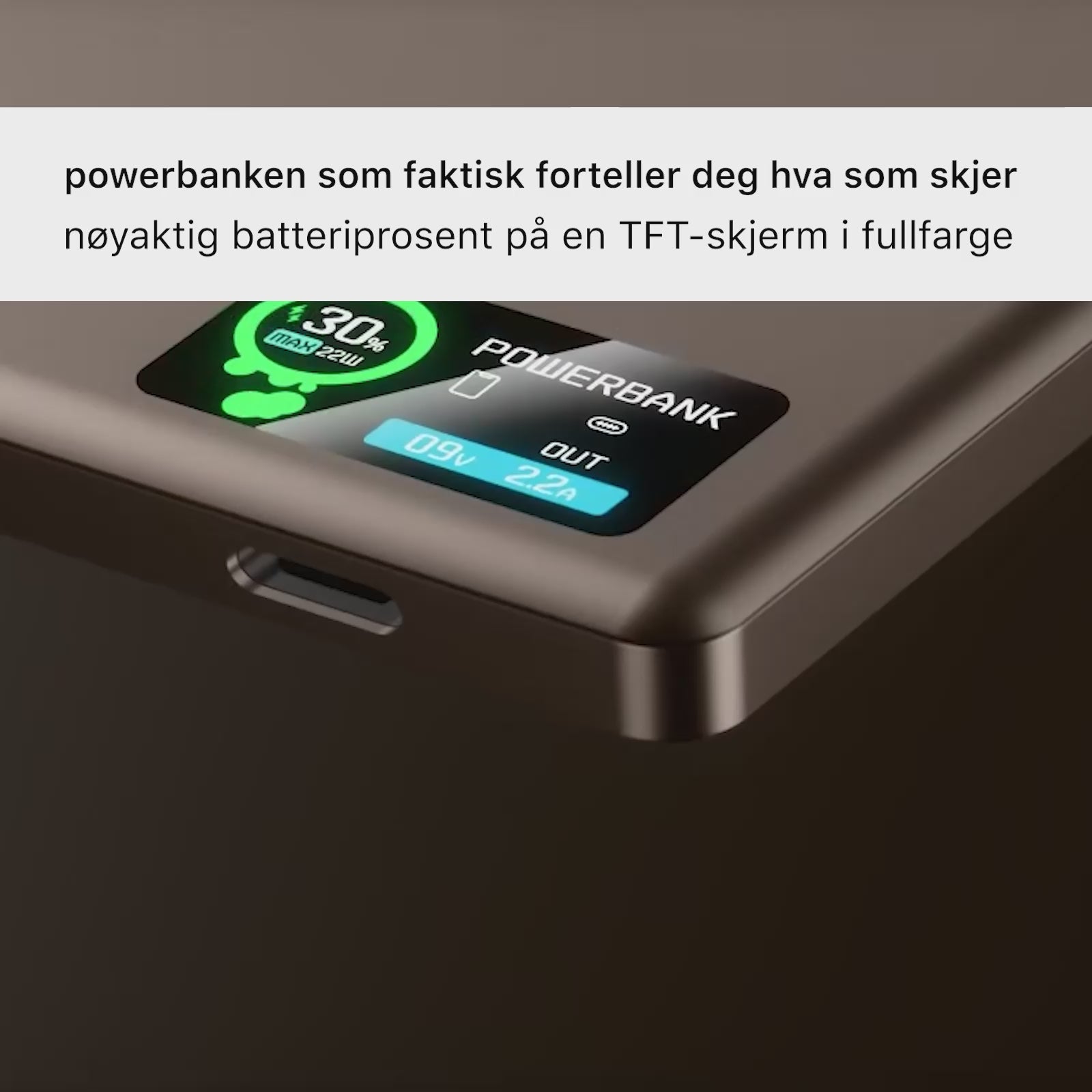 22,5 W ultraslank Q2-powerbank med display